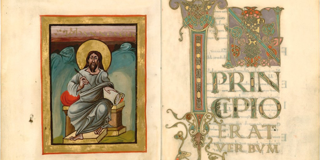 Gros plan enluminure extraite des évangiles de Huraults